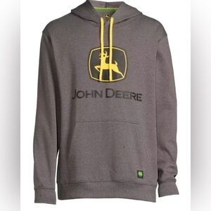 John Deere Graphic Logo Gray Fleece Pullover Hoodie Men’s Size M